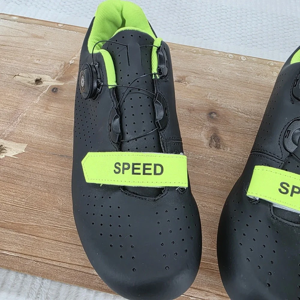 Speed Road Cycling Shoes Mens 8 Womens 10 Black Neon Green 3-Bolt Bike Shoes